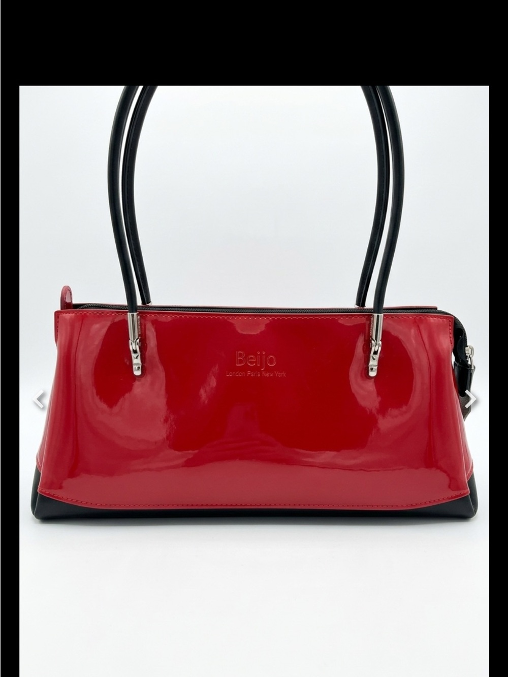 Beijo Red Patent Shoulder Bag with Black Handles
